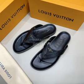 LV Black Calf Leather Flip Flops For Men 