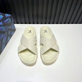 LV Summer Embossed Cowhide Cross Slippers For Men White