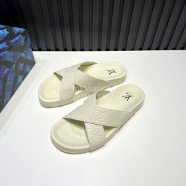 LV Summer Embossed Cowhide Cross Slippers For Men White