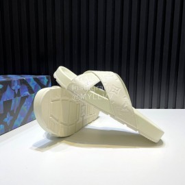 LV Summer Embossed Cowhide Cross Slippers For Men White