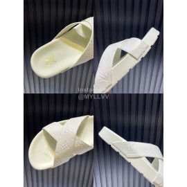 LV Summer Embossed Cowhide Cross Slippers For Men White