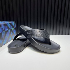 LV Summer Embossed Cowhide Flip Flops For Men Black