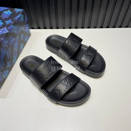 LV Summer Fashion Embossed Cowhide Slippers For Men Black