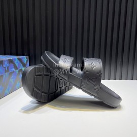 LV Summer Fashion Embossed Cowhide Slippers For Men Black