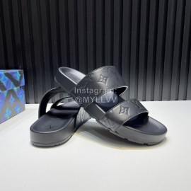 LV Summer Fashion Embossed Cowhide Slippers For Men Black