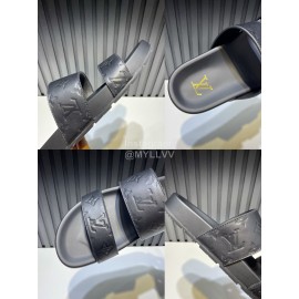 LV Summer Fashion Embossed Cowhide Slippers For Men Black