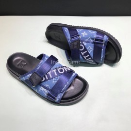 LV Calf Leather Ribbon Honolulu Slippers For Men Blue