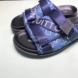 LV Calf Leather Ribbon Honolulu Slippers For Men Blue