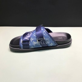 LV Calf Leather Ribbon Honolulu Slippers For Men Blue