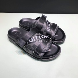 LV Calf Leather Ribbon Honolulu Slippers For Men Black