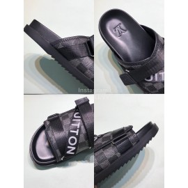 LV Calf Leather Ribbon Honolulu Slippers For Men Black