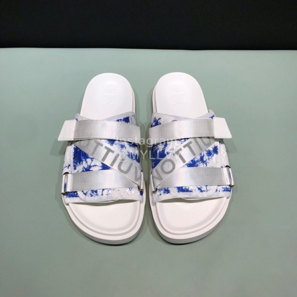 LV Calf Leather Ribbon Honolulu Slippers For Men White