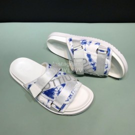 LV Calf Leather Ribbon Honolulu Slippers For Men White