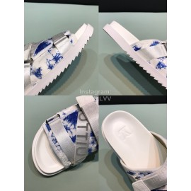 LV Calf Leather Ribbon Honolulu Slippers For Men White