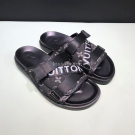 LV Black Calf Leather Ribbon Honolulu Slippers For Men