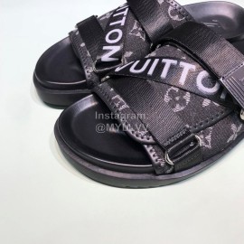LV Black Calf Leather Ribbon Honolulu Slippers For Men