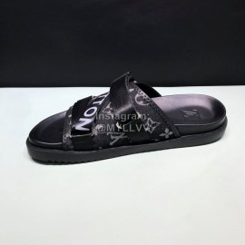 LV Black Calf Leather Ribbon Honolulu Slippers For Men