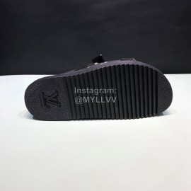 LV Black Calf Leather Ribbon Honolulu Slippers For Men