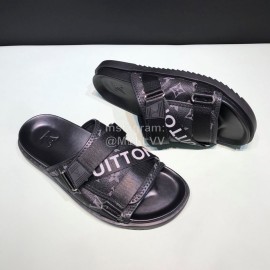 LV Calf Leather Ribbon Black Honolulu Slippers For Men