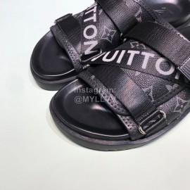 LV Calf Leather Ribbon Black Honolulu Slippers For Men