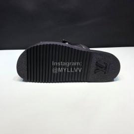 LV Calf Leather Ribbon Black Honolulu Slippers For Men