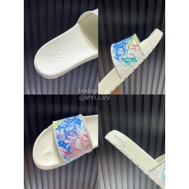 LV Summer Printed Calf Leather Slippers For Men White
