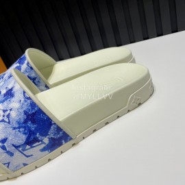 LV Summer Printed Cowhide Slippers For Men