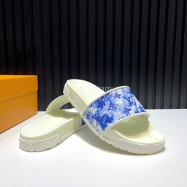 LV Summer Printed Cowhide Slippers For Men