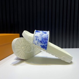 LV Summer Printed Cowhide Slippers For Men
