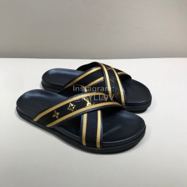 LV Cowhide Monogram Ribbon Cross Slippers For Men