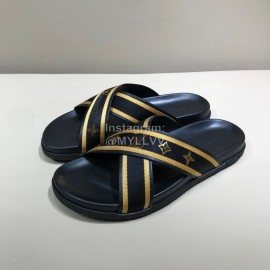 LV Cowhide Monogram Ribbon Cross Slippers For Men
