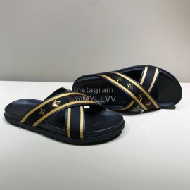 LV Cowhide Monogram Ribbon Cross Slippers For Men