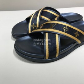 LV Cowhide Monogram Ribbon Cross Slippers For Men