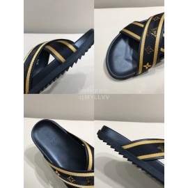 LV Cowhide Monogram Ribbon Cross Slippers For Men