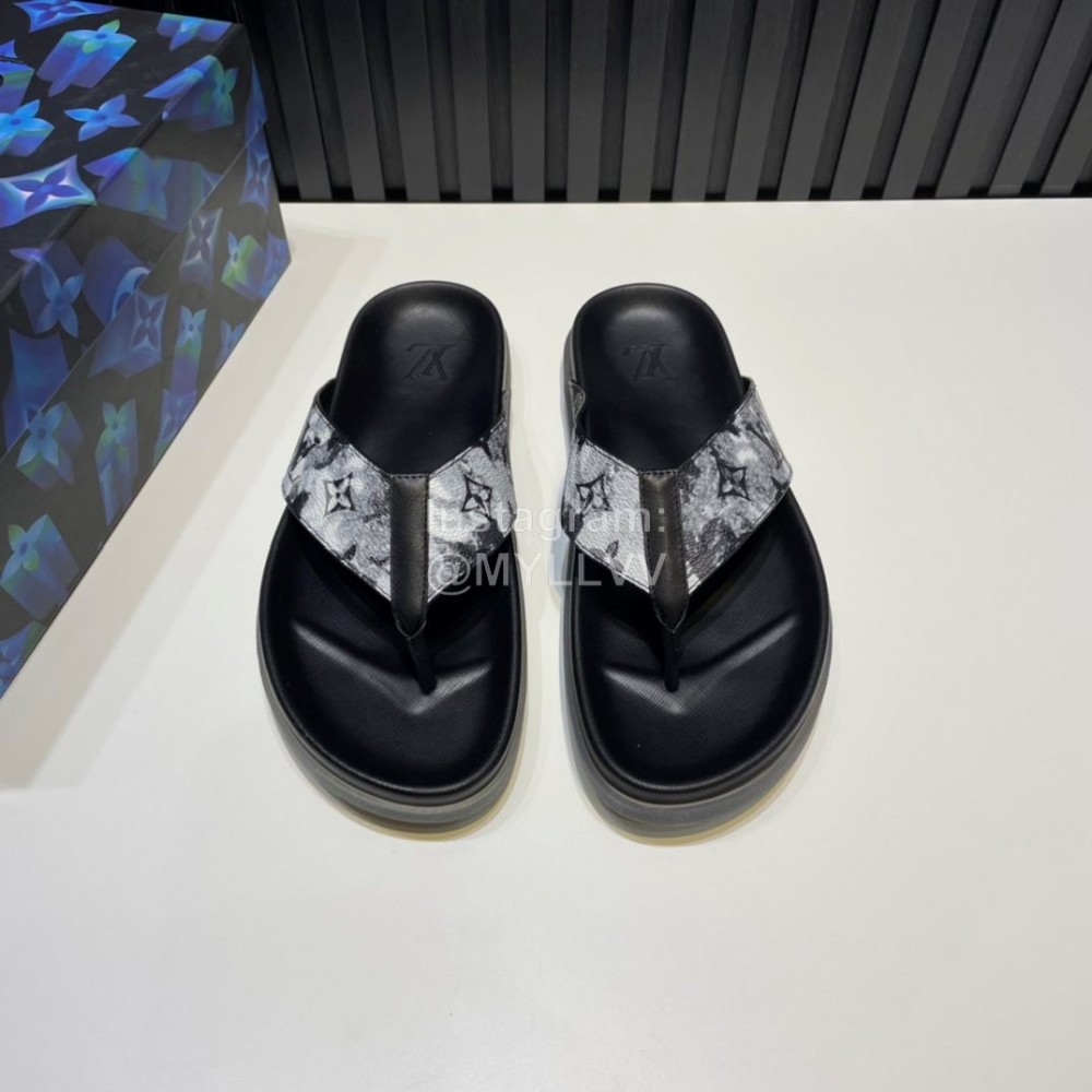 LV Cowhide Monogram Flip Flops For Men Black