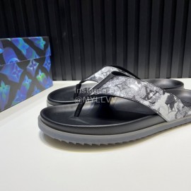LV Cowhide Monogram Flip Flops For Men Black