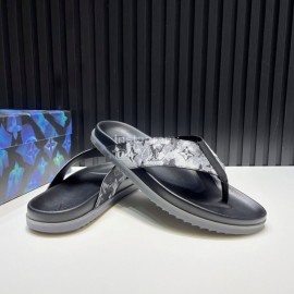 LV Cowhide Monogram Flip Flops For Men Black