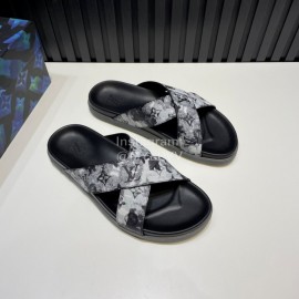 LV Cowhide Monogram Cross Slippers For Men Black