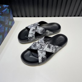 LV Cowhide Monogram Cross Slippers For Men Black