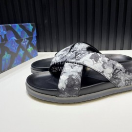 LV Cowhide Monogram Cross Slippers For Men Black