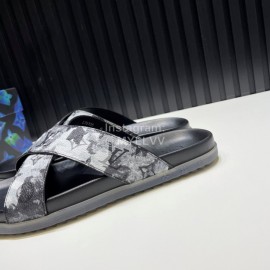 LV Cowhide Monogram Cross Slippers For Men Black