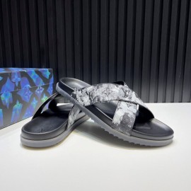 LV Cowhide Monogram Cross Slippers For Men Black