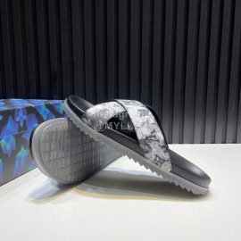 LV Cowhide Monogram Cross Slippers For Men Black