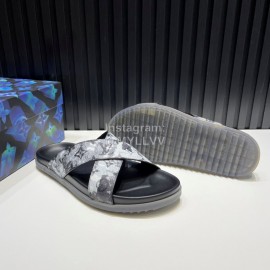 LV Cowhide Monogram Cross Slippers For Men Black