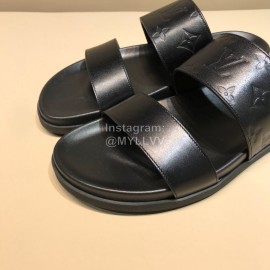 LV Black Monogram Embossed Calf Leather Slippers For Men