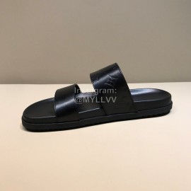 LV Black Monogram Embossed Calf Leather Slippers For Men