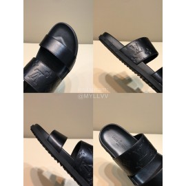 LV Black Monogram Embossed Calf Leather Slippers For Men
