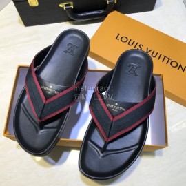 LV Summer Ribbon Calf Leather Flip Flops For Men 