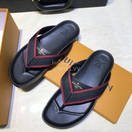 LV Summer Ribbon Calf Leather Flip Flops For Men 