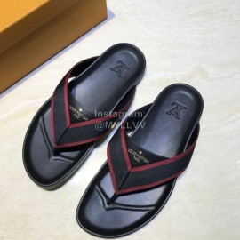 LV Summer Ribbon Calf Leather Flip Flops For Men 